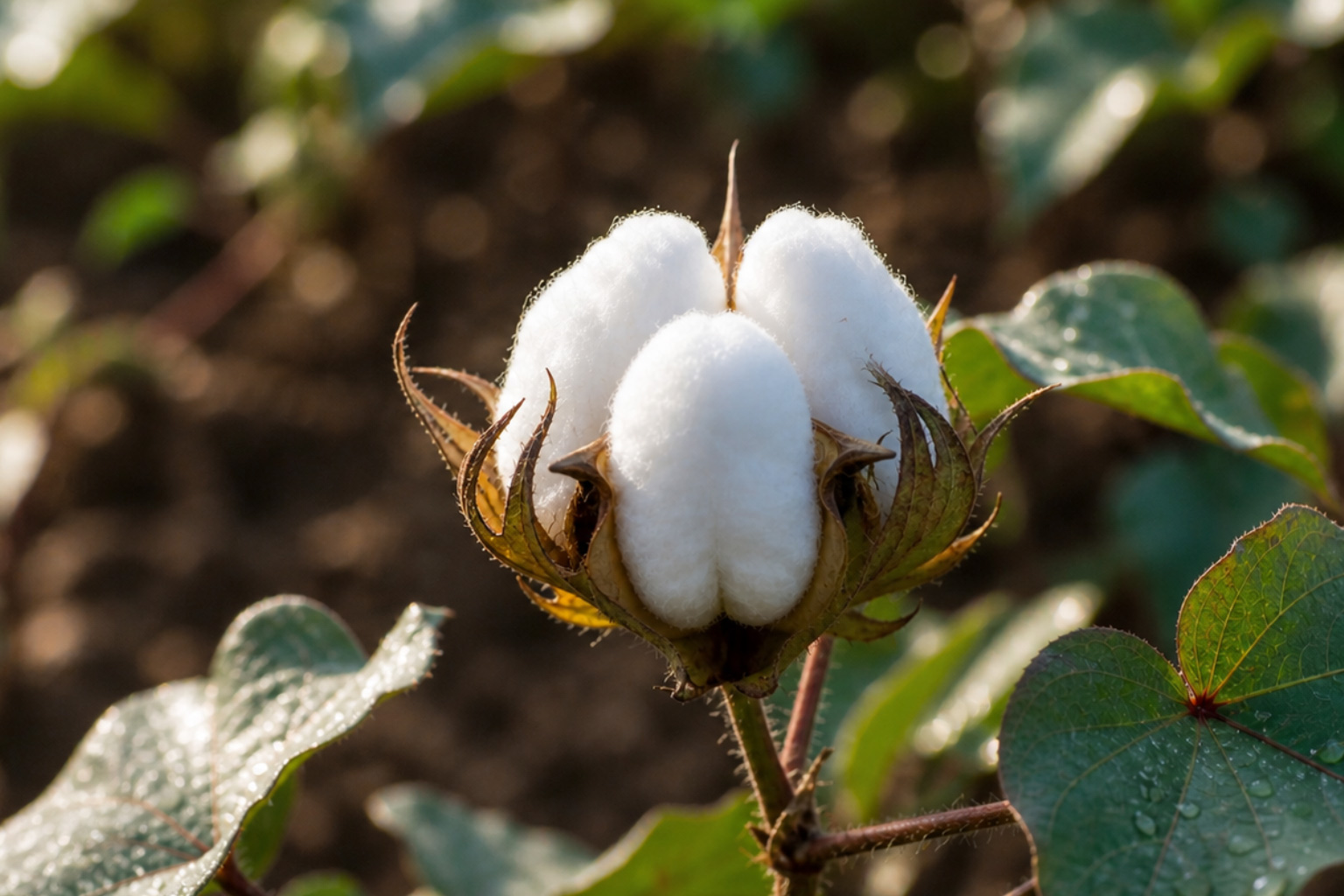 Organic premium Egyptian cotton boll with visible natural fiber texture